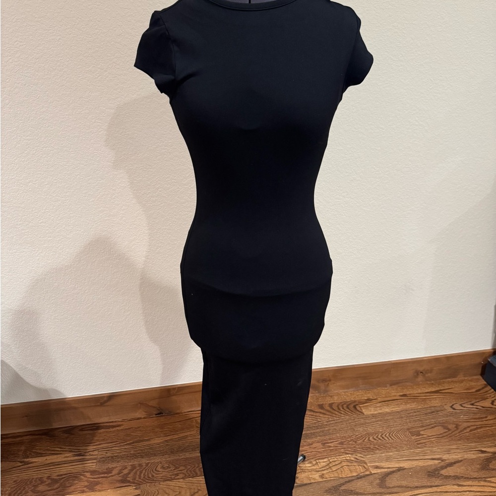 Classic Black Bodycon Midi Dress - Sleek Women's Dress